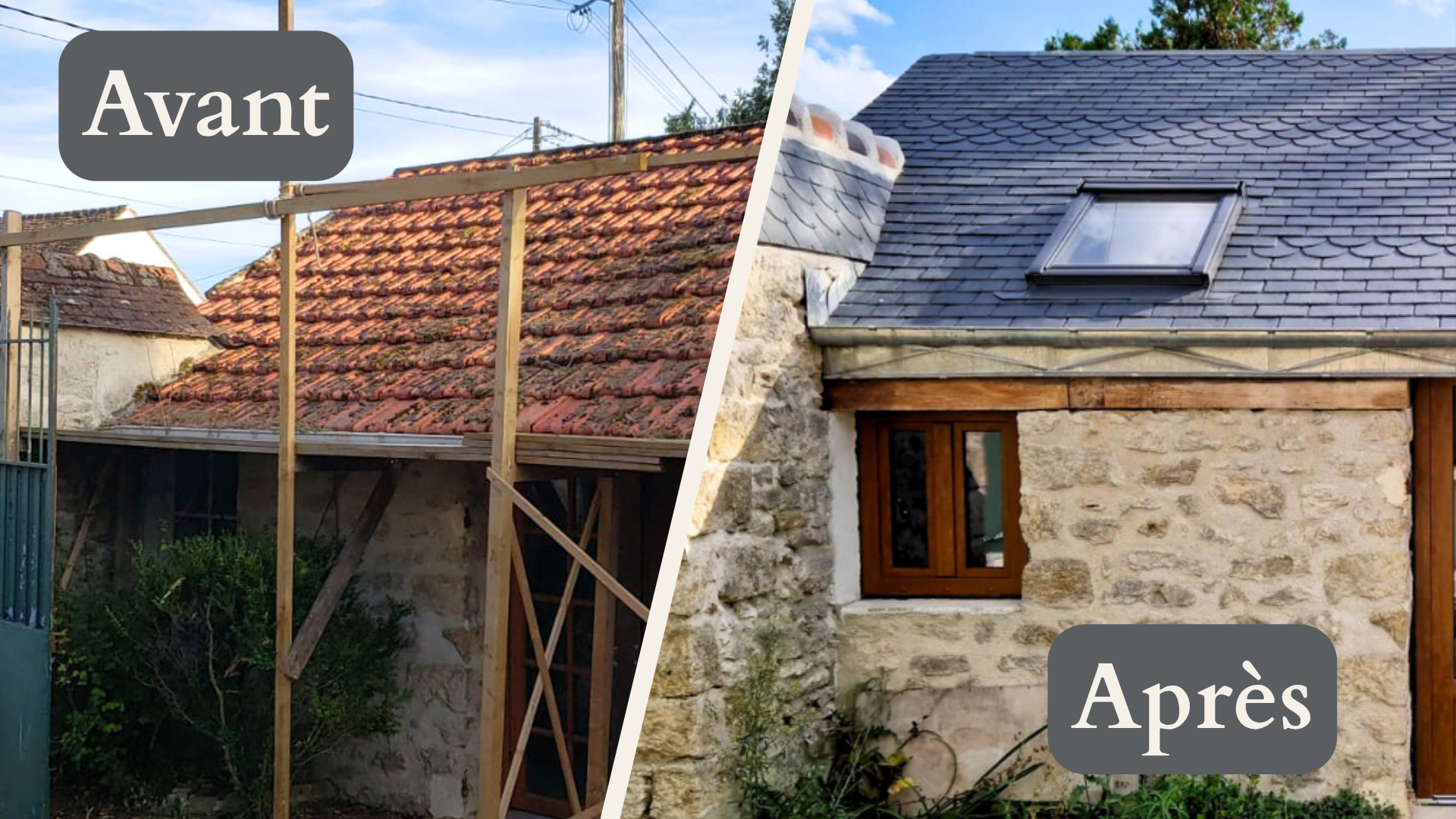 Avant après couverture ardoise Seine et Marne 77